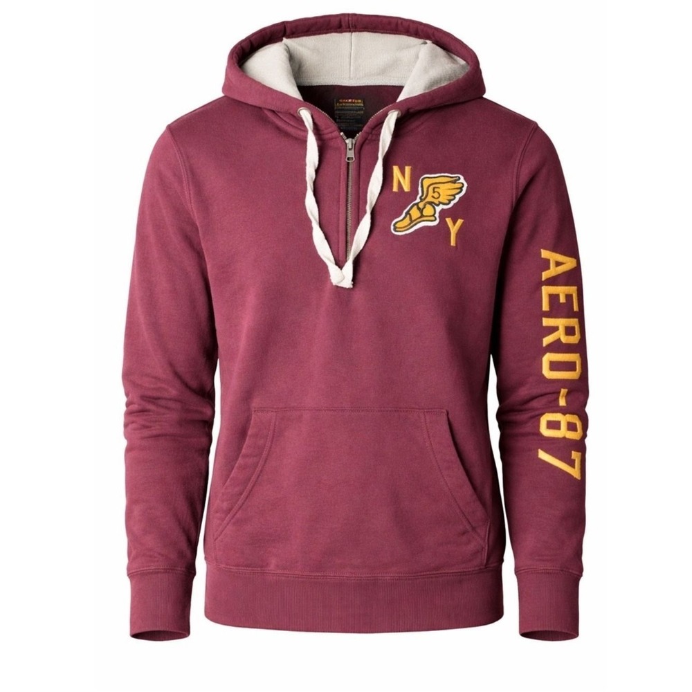 Aeropostale Burgundy Quarter Zip Hoodie Men's M Fleece Lined Y2K College Casual